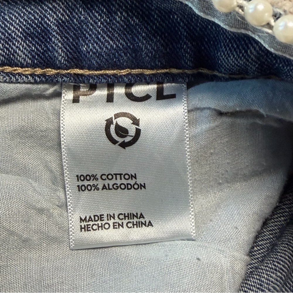 PTCL Pearl Waist Wide Leg Jeans 26 Low Rise Y2K Denim Cotton Blue - Picture 9 of 12